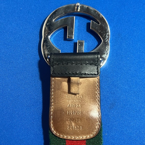 Gucci Web Green & Red Signature Stripe Canvas GG Buckle Belt (411924) 80/32 - Picture 4 of 8